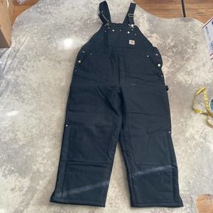 Carhartt Bib Overalls Black Firm Duck Insulated Loose Fit Warm Mens Size 44 X 28